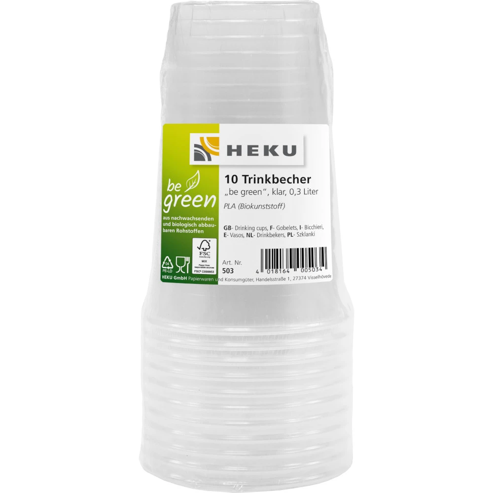 Trinkbecher "be Green" Transparent, 10 Stück 3 Trinkbecher "be Green" Transparent, 10 Stück