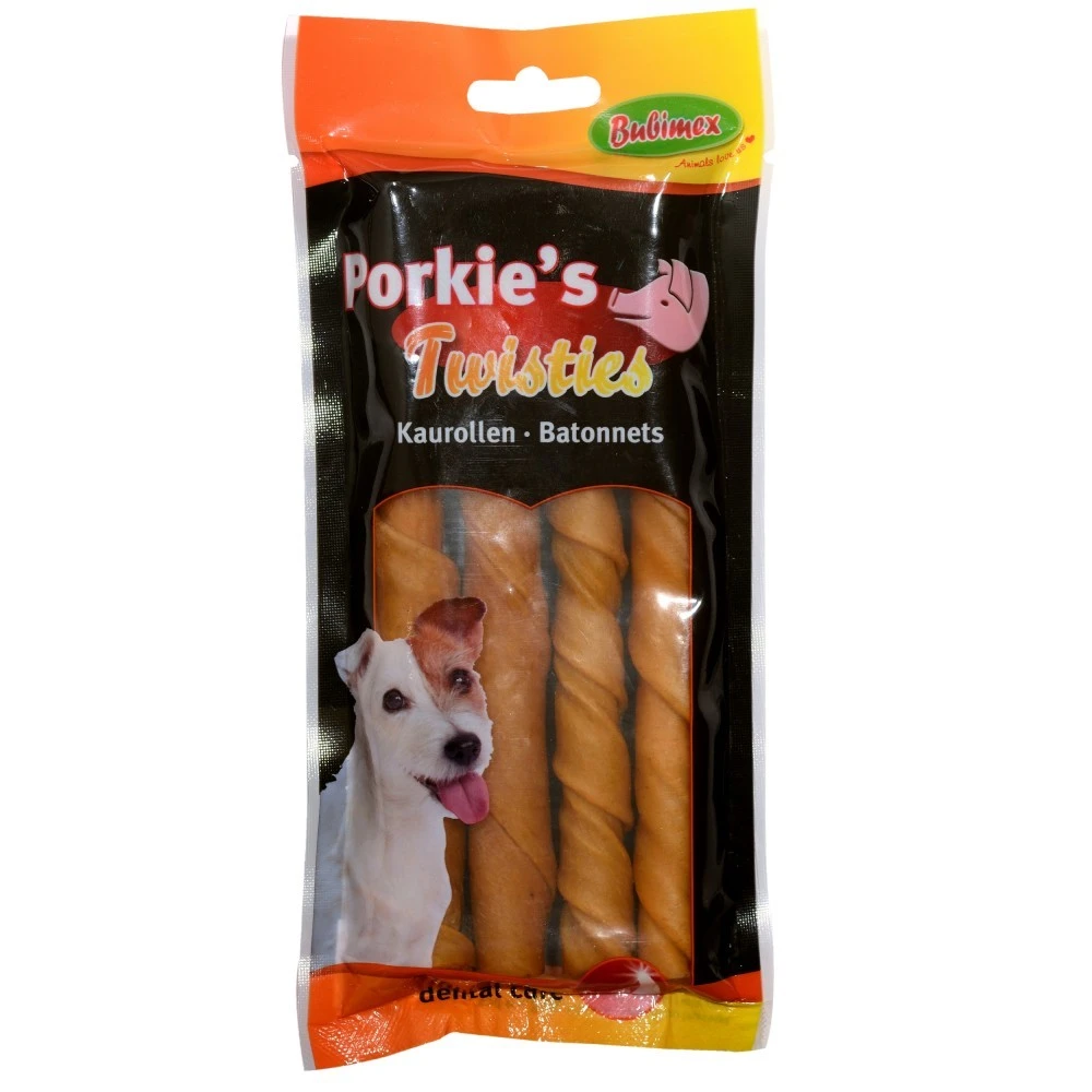 Porkies Twisties Aus Schweinehaut 15cm 4Stk. 3 Porkies Twisties Aus Schweinehaut 15cm 4Stk.