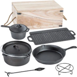 Dutch-Oven-Set 7-teilig Aus Gusseisen In Holzkiste