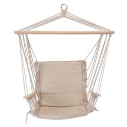 Hängesessel Aus Baumwolle In Creme Mit Armlehne Aus Holz