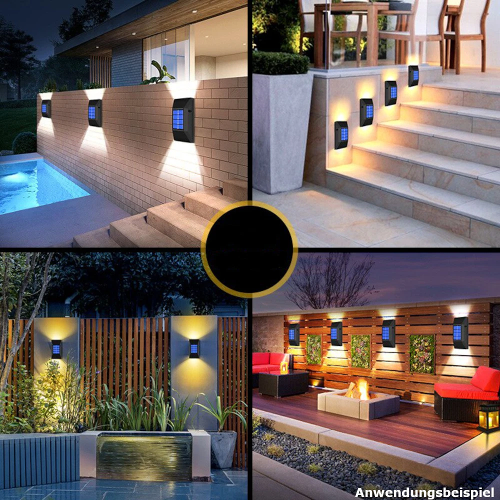 LED-Wandleuchte Solarbetrieben 600 MAh In Schwarz Mit 6 LEDs 4 LED-Wandleuchte Solarbetrieben 600 MAh In Schwarz Mit 6 LEDs – Bild 2