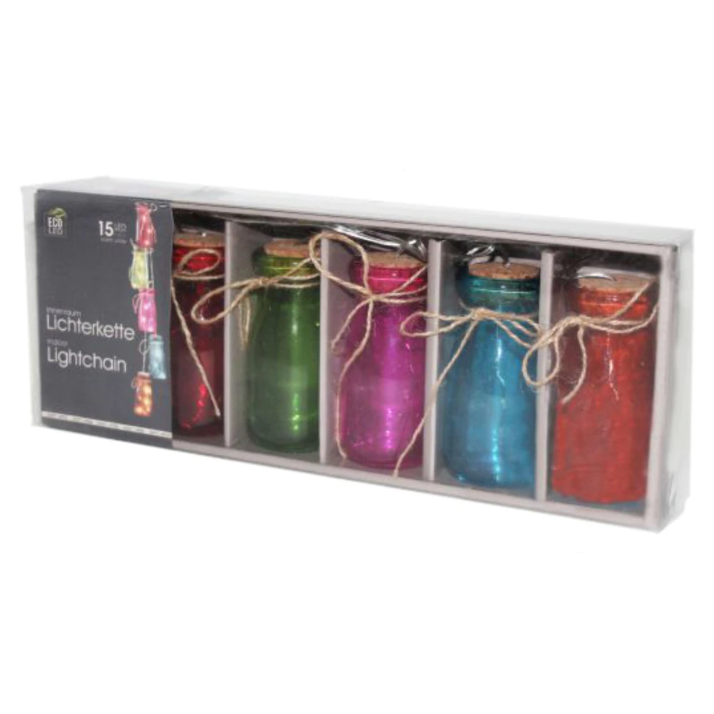 LED-Lichterkette 1,1 M Batteriebetrieben Mit 5 Gläsern Und 15 LEDs 3 LED-Lichterkette 1,1 M Batteriebetrieben Mit 5 Gläsern Und 15 LEDs
