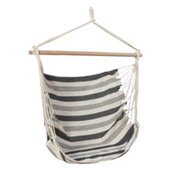 Hängesessel Aus Polyester Blau-weiß Gestreift Mit Holzstab