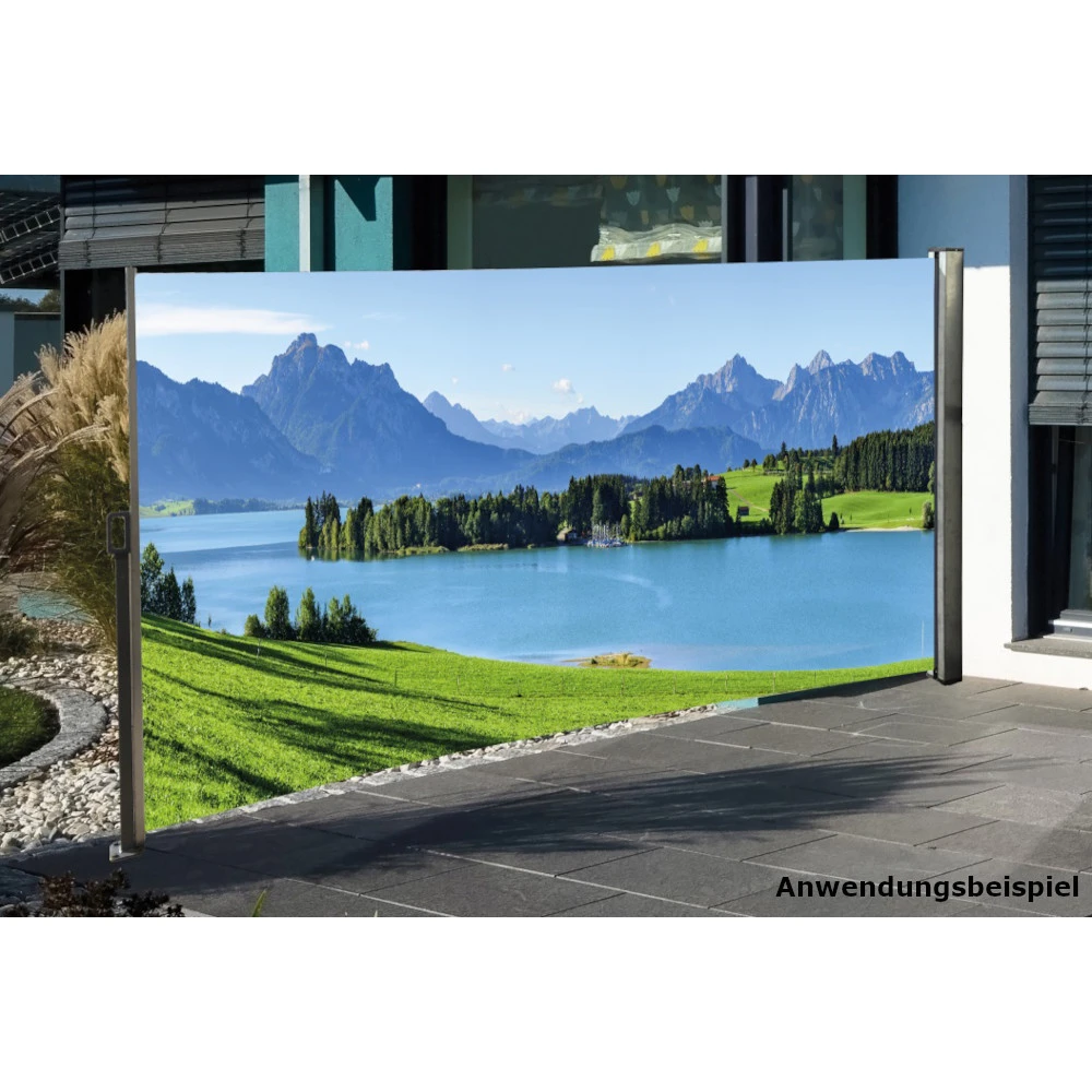 Seitenmarkise 3 X 1,6 M Mit Auszug Links Und Fotodruck „Bergsee“ Rechts 3 Seitenmarkise 3 X 1,6 M Mit Auszug Links Und Fotodruck „Bergsee“ Rechts
