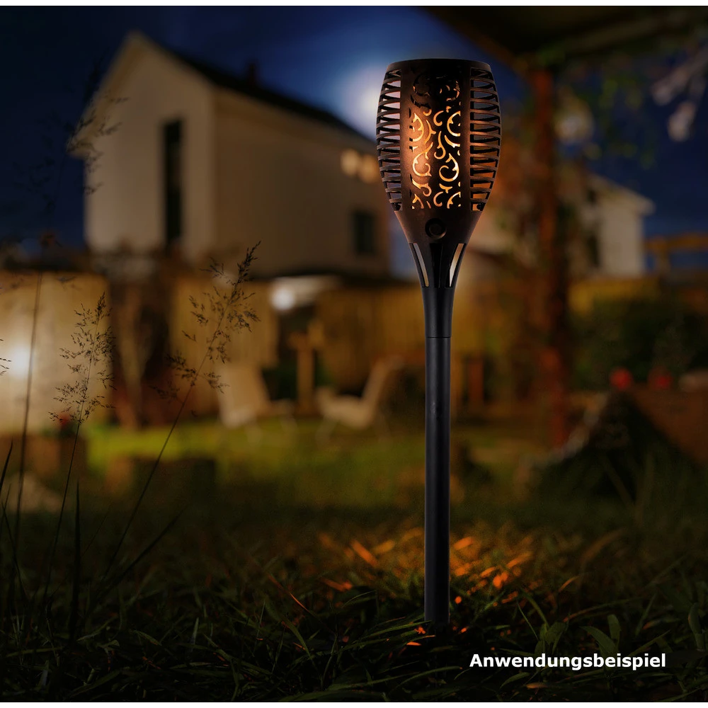 LED-Solar-Gartenfackel, Mit Erdspieß 6 LED-Solar-Gartenfackel, Mit Erdspieß – Bild 4