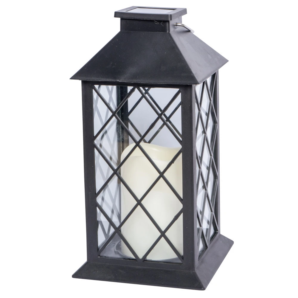 Solar Laterne Aus Schwarzem Kunststoff Mit LED Kerze 3 Solar Laterne Aus Schwarzem Kunststoff Mit LED Kerze