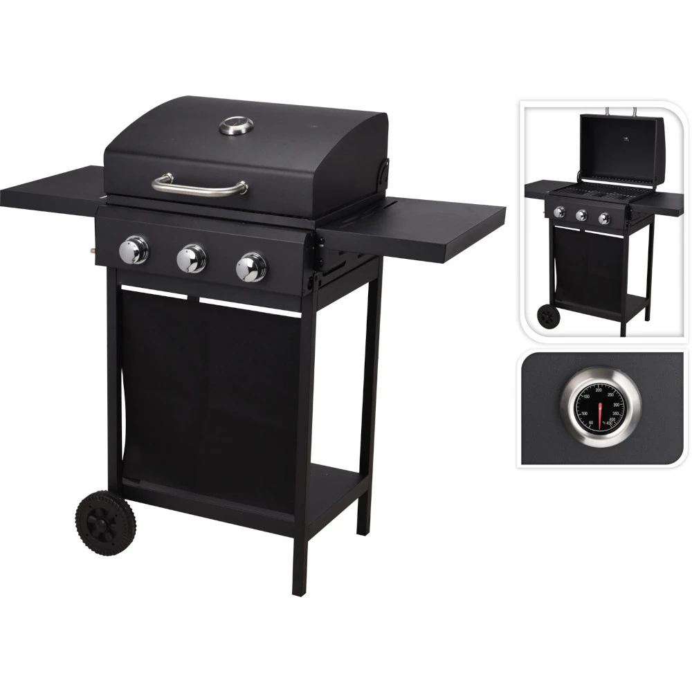 BBQ Gasgrill Mit 3 Brennern Schwarz 3 BBQ Gasgrill Mit 3 Brennern Schwarz
