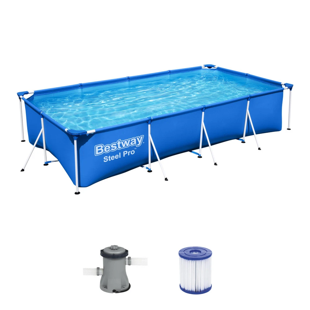 Bestway Steel Pro Frame Pool-Set Eckig Mit Filterpumpe 3 Bestway Steel Pro Frame Pool-Set Eckig Mit Filterpumpe
