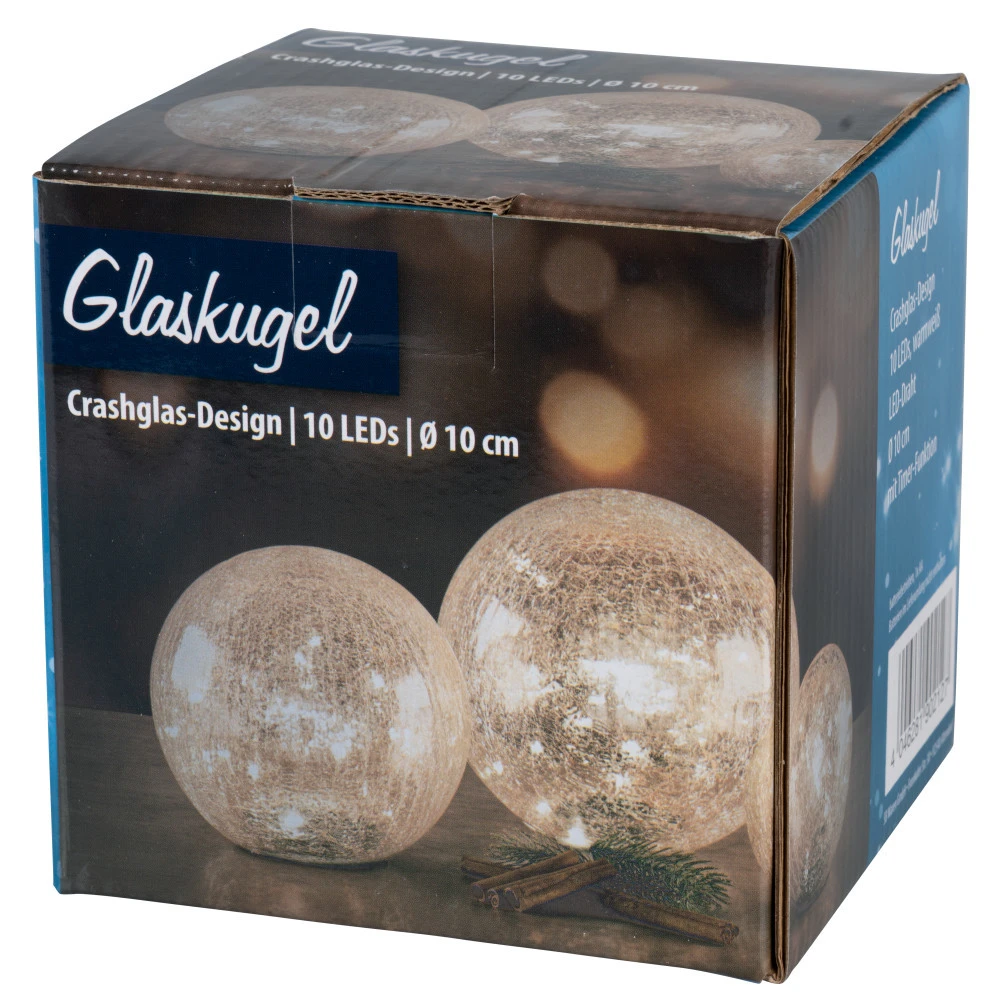 LED-Crashglas Kugel Ø 10 Cm Batteriebetrieben Mit 10 Warmweißen LEDs 4 LED-Crashglas Kugel Ø 10 Cm Batteriebetrieben Mit 10 Warmweißen LEDs – Bild 2