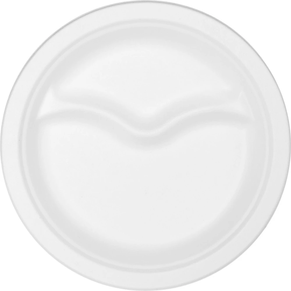 Menüteller 10 Stück 2-geteilt Ø 22 Cm Aus Weißem Zuckerrohr 3 Menüteller 10 Stück 2-geteilt Ø 22 Cm Aus Weißem Zuckerrohr