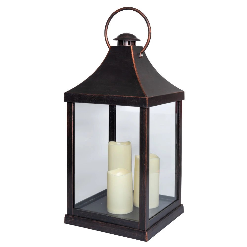 XXL-LED-Laterne Batteriebetrieben Mit Drei LED-Kerzen Und Timerfunktion 3 XXL-LED-Laterne Batteriebetrieben Mit Drei LED-Kerzen Und Timerfunktion