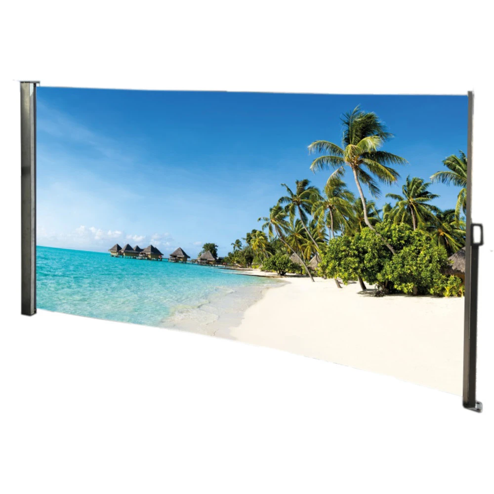 Seitenmarkise 3 X 1,6 M Mit Auszug Rechts Und Fotodruck „Südsee“ Links 3 Seitenmarkise 3 X 1,6 M Mit Auszug Rechts Und Fotodruck „Südsee“ Links