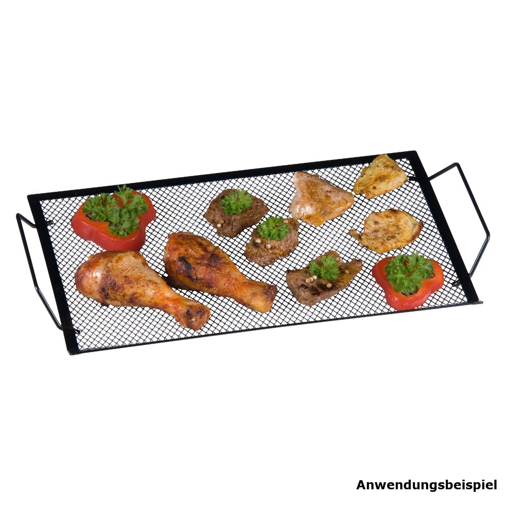 BBQ-Grilltablett Feinmaschig Aus Schwarzem Eisen Mit Tragegriffen 4 BBQ-Grilltablett Feinmaschig Aus Schwarzem Eisen Mit Tragegriffen – Bild 2