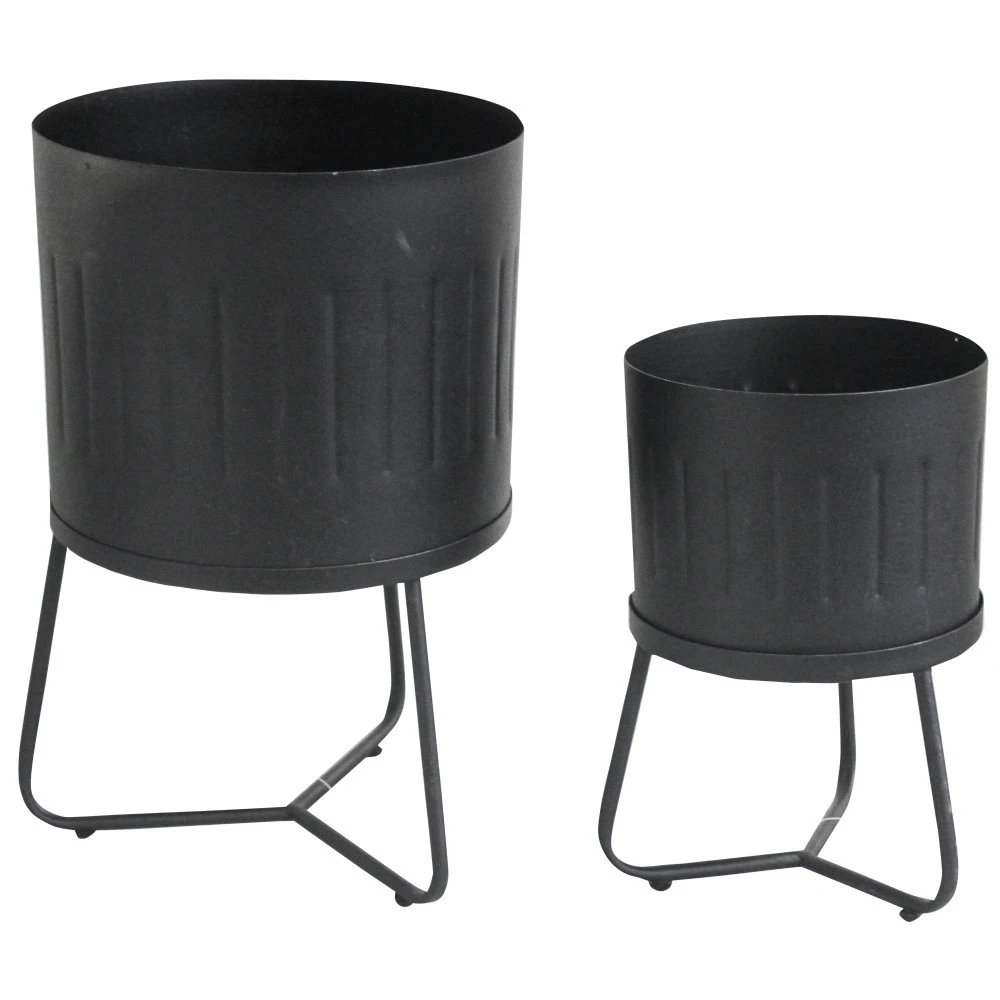 Blumentopf-Set 2-teilig Aus Schwarzem Eisen Mit Gestell 3 Blumentopf-Set 2-teilig Aus Schwarzem Eisen Mit Gestell