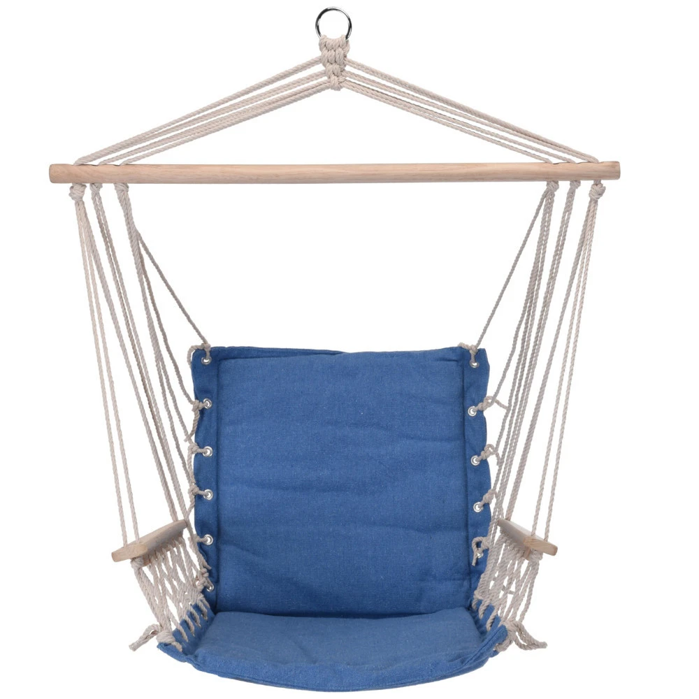 Hängesessel Aus Baumwolle In Blau Mit Armlehne Aus Holz 3 Hängesessel Aus Baumwolle In Blau Mit Armlehne Aus Holz